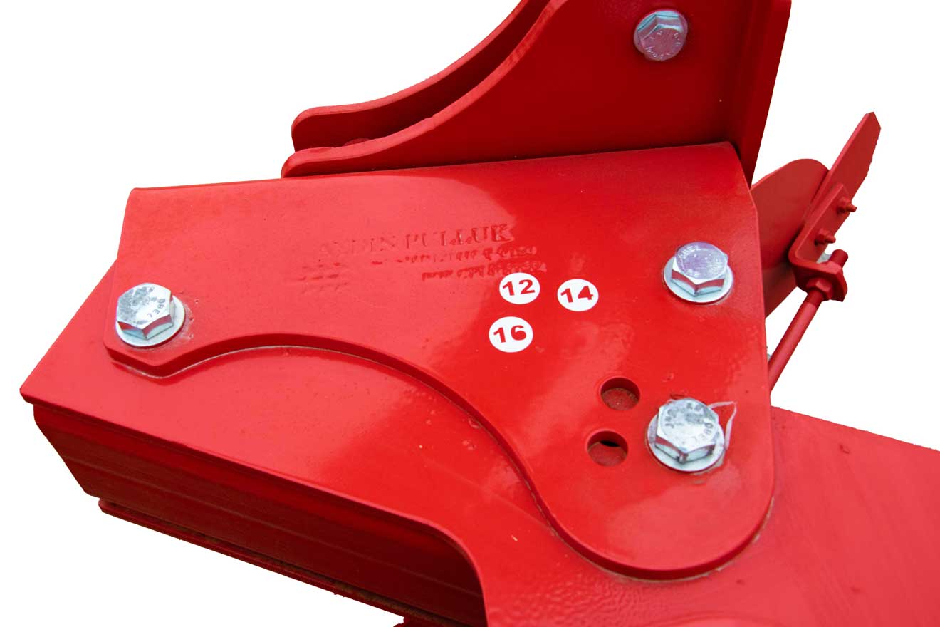 All our rotary plows have mechanical inch adjustment. This plow can be adjusted mechanically to 12-14-16 inches.
